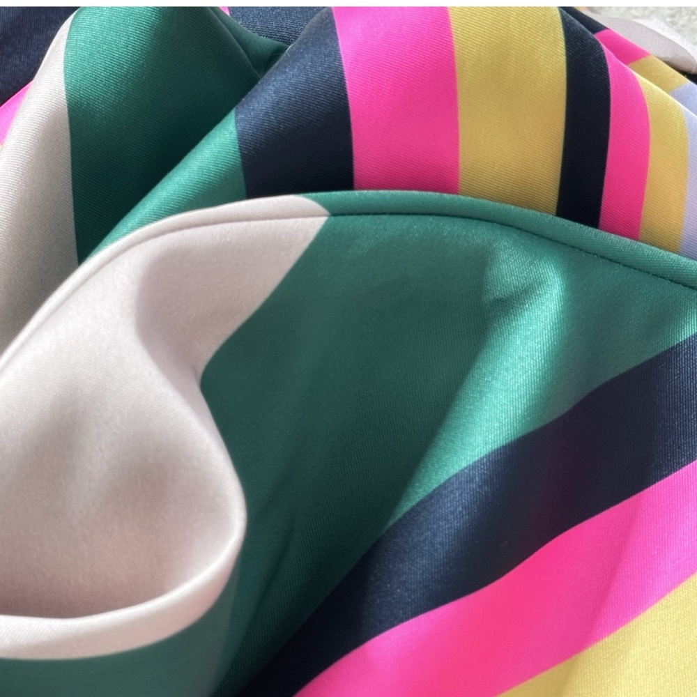 J Crew Petite Shift Dress Colorful Stripe Sleeveless Zip Back Pink Yellow Navy - Picture 12 of 15